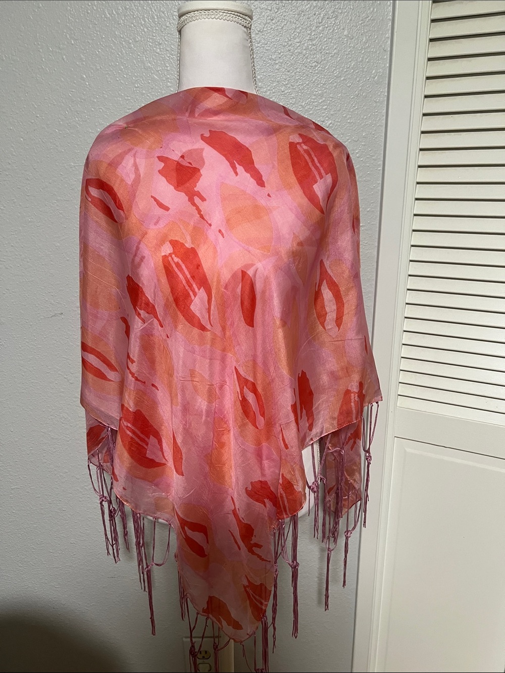 Pink & Coral Print Fringe Scarf Shawl